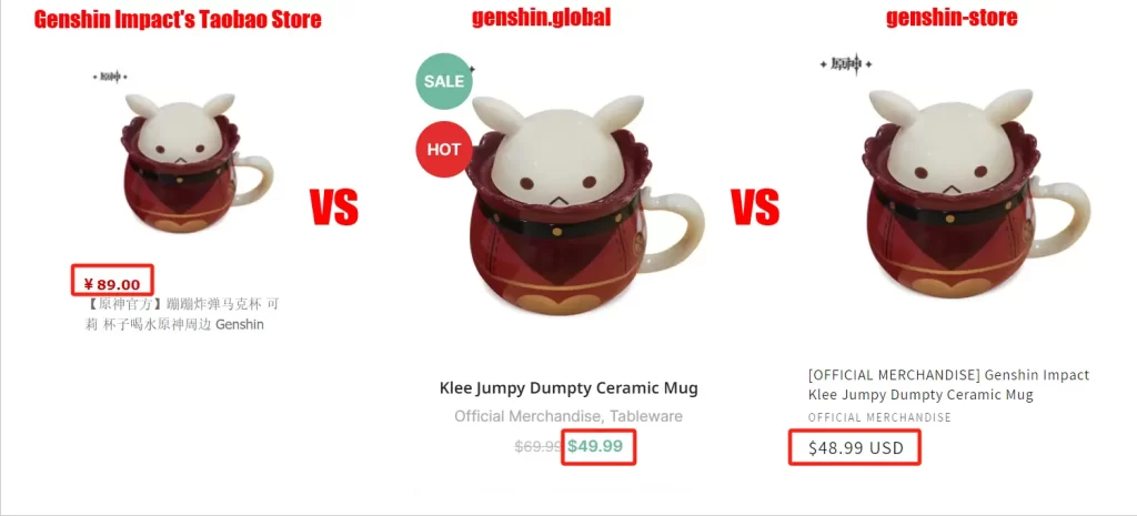 Genshin Impact taobao store cup price compare