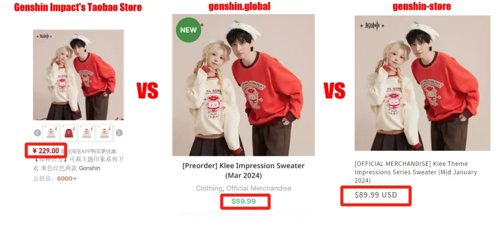 Genshin Impact taobao store price compare